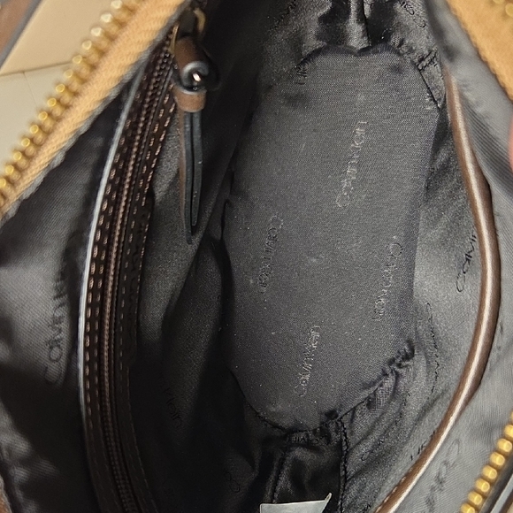 Calvin Klein CK Monogram Mini Shoulder Bag Brown Logo Zip Pouch Purse - Picture 5 of 8